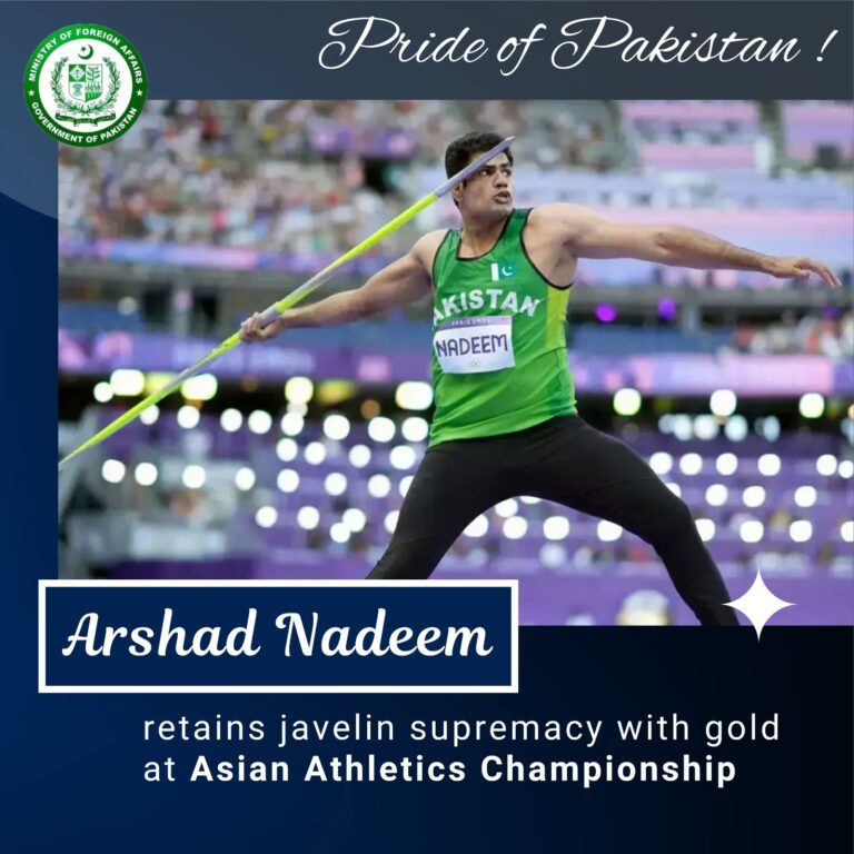 Heartiest felicitations Arshad Nadeem on winning Gold Medal in JavelinThrow at the Asian Athletics Championship